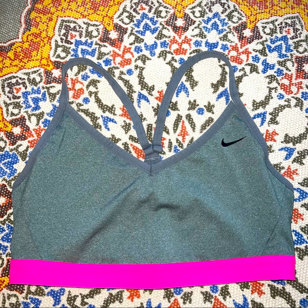 Grey Nike Sports Bra with Hot Pink Waistband